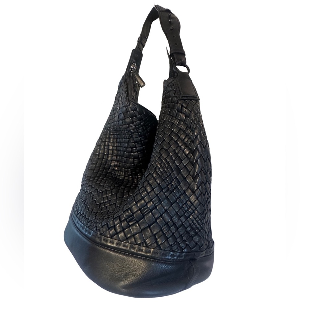 Authentic Falor Black Woven Italian Leather Bag